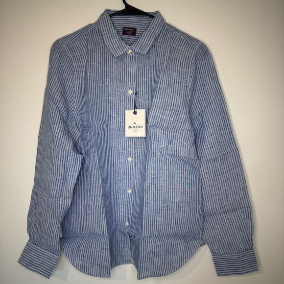 $130 Untuckit women’s blue striped brand new size 10 m7 - Picture 1 of 7
